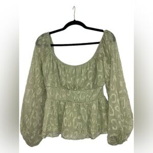 A. Calin by Flying Tomato Elegant Green Jacquard Woven‎ Women's Top Size Large